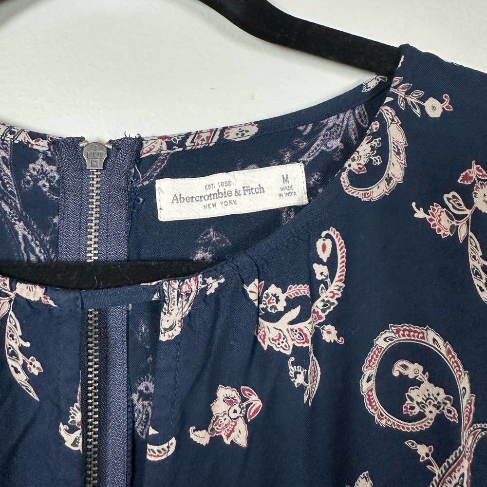 Abercrombie and Fitch Medium Navy Blue Paisley Long Sleeve Dress - Picture 3 of 4
